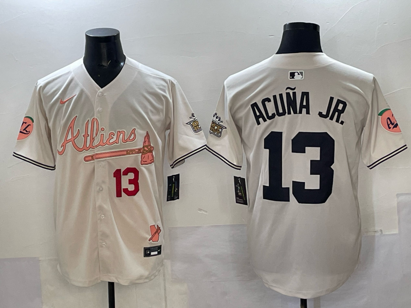Men Atlanta Braves #13 Acuna Jr white Nike 2025 MLB Jersey 006